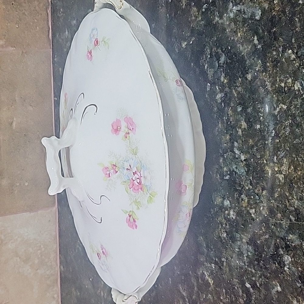 Anchor Pottery Vegetable Tureen With Flowers, Oval Covered Soup Dish, Fine China